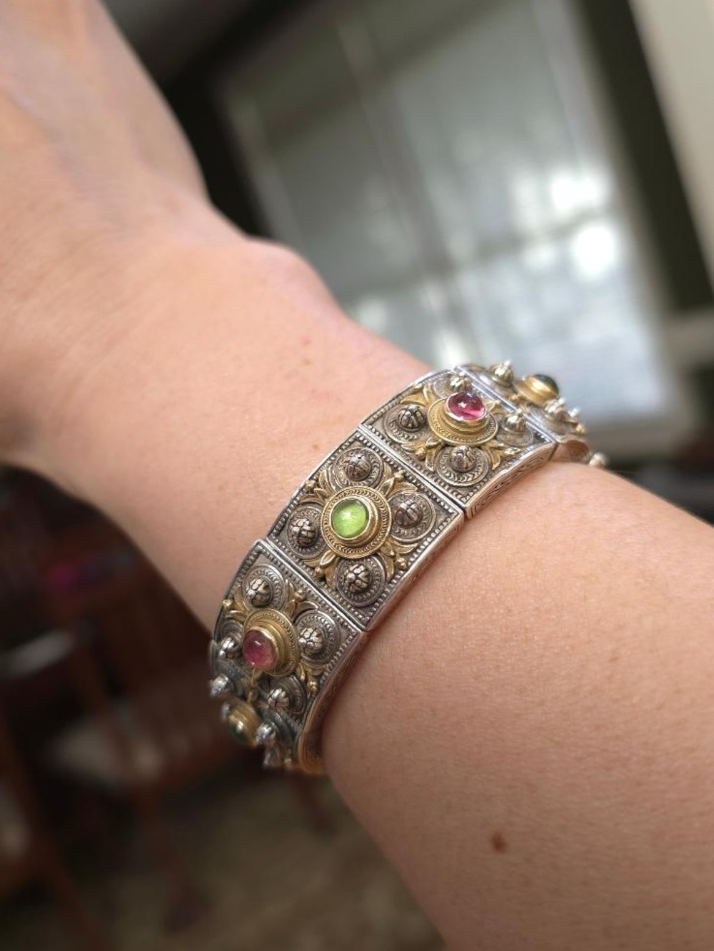 Konstantino Silver and 18K Gold Ornate Bracelet with Gemstone Accents - Picture 14 of 14